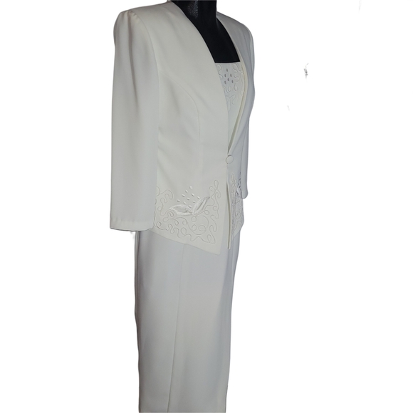 Nu Mode White Formal Bridal Two-Piece Sleeveless Dress Suit 7/8 - Picture 2 of 10